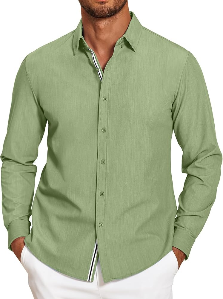 COOFANDY Mens Casual Button Down Shirt Untucked Long Sleeve Stretch Denim Dress Shirt | Amazon (US)