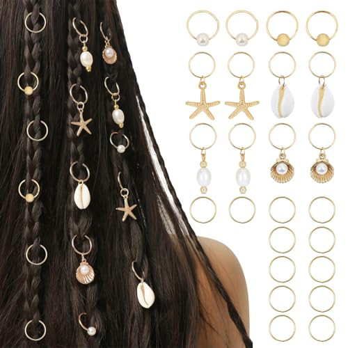 TEBIEKOY 24 PCS Hair Accessories for Women Seashell Loc Hair Jewelry for Braids Conch Dreadlock Clips Starfish Braids Rings Shell Pearl Hair Cuffs Summer Beach Decoration | Amazon (US)
