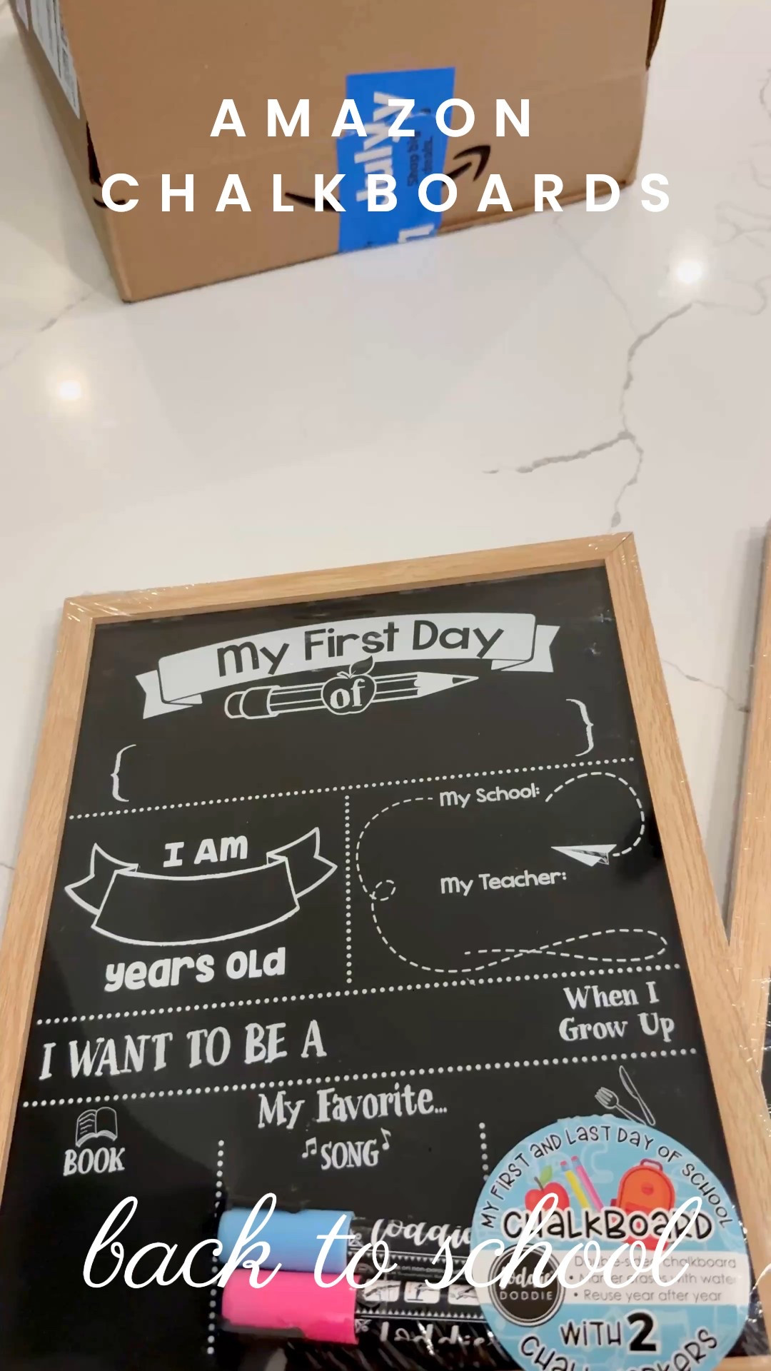 Back to school First & Last Day Amazon chalkboard signs that come with two markers! These are Prime shipping and are so cute and affordable 🍎

#LTKKids #LTKSaleAlert #LTKFamily