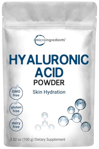 Micro Ingredients Hyaluronic Acid Serum Powder, 100 Grams | Low Molecular Weight, Cosmetics Grade | Skin Hydration and Moisture Support Supplements | Vegan, Water Soluble (Within 2 Hours) | Amazon (US)