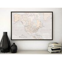 Custom Quote - Printable Map Of North America With Cities, States, Countries, Rustic Map, Detailed P | Etsy (US)