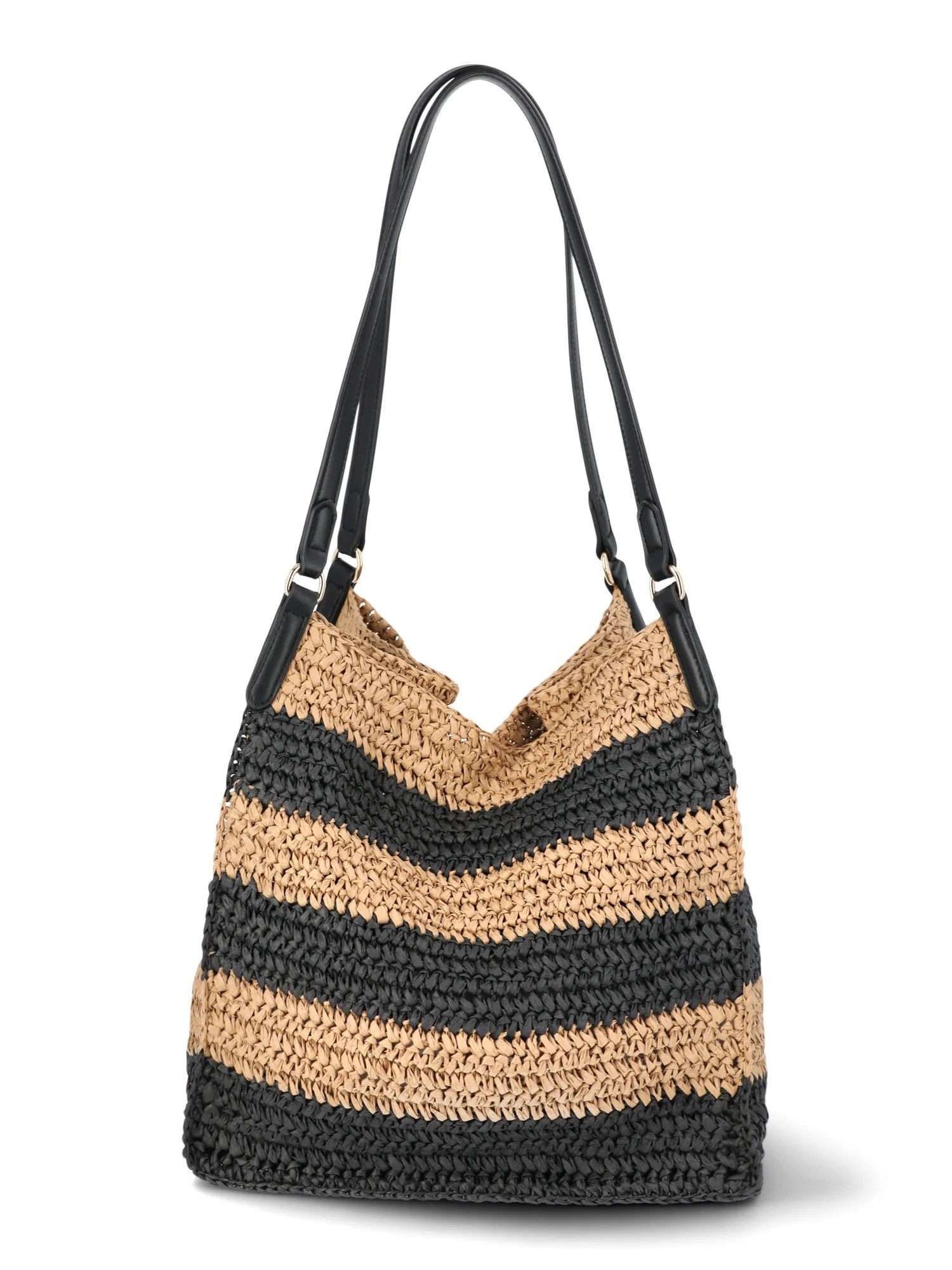 Time and Tru Women's Packable Straw Tote, Stripe | Walmart (US)