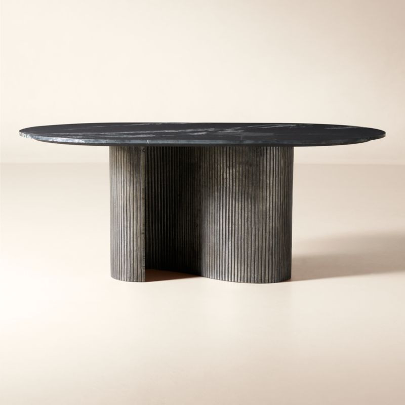 Aster 72" Oval Black Marble and Aluminum Dining Table | CB2