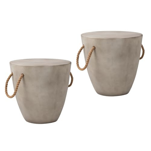 COSIEST Set of 2 Outdoor Cup Shaped Side Table, Concrete Side Table w Hemp Rope Handles,17''Patio Side Tables End Table, Outdoor Accent Table for Garden and Patio, Grey | Amazon (US)
