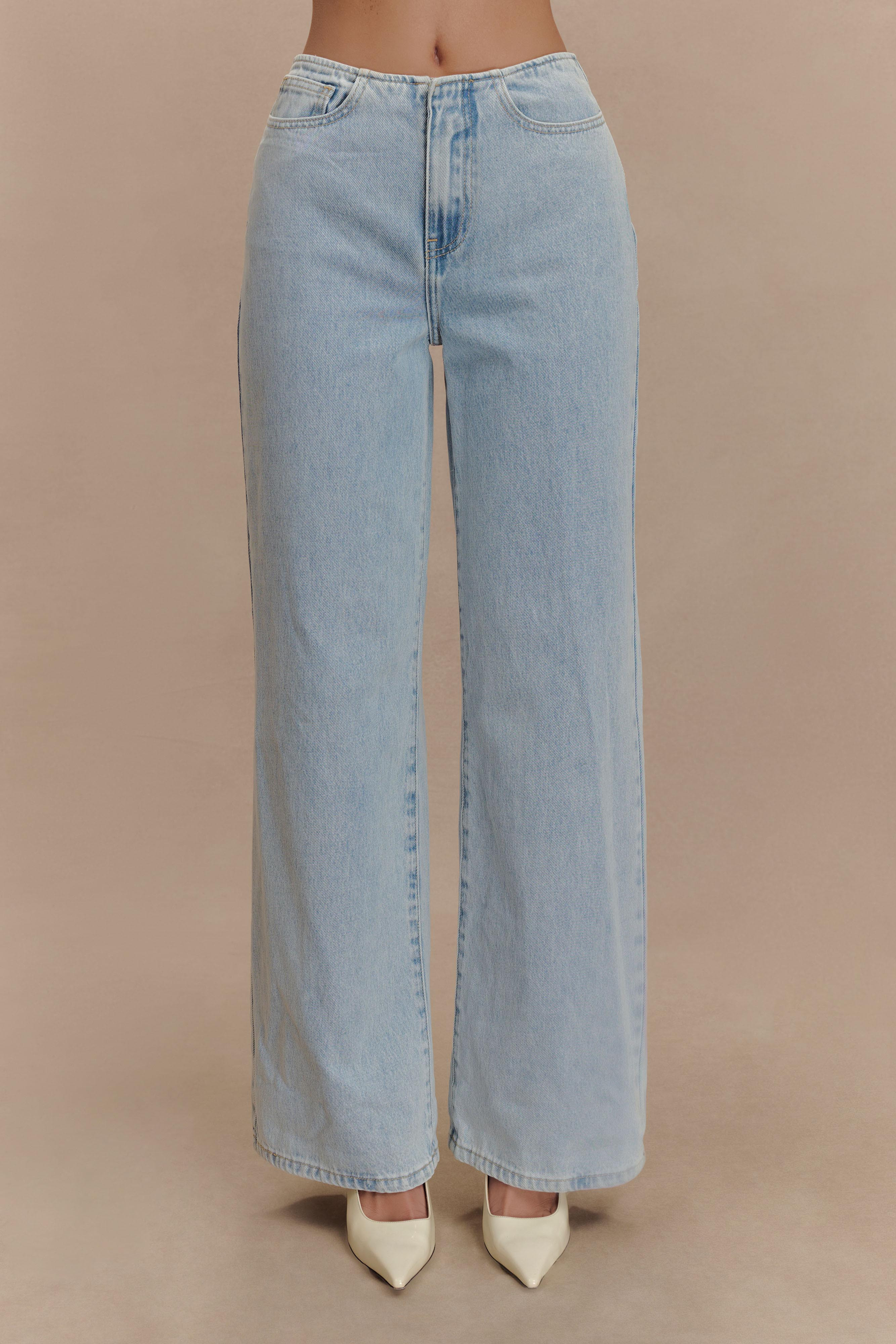 Mid Rise Denim Jeans - Light Blue | MESHKI US