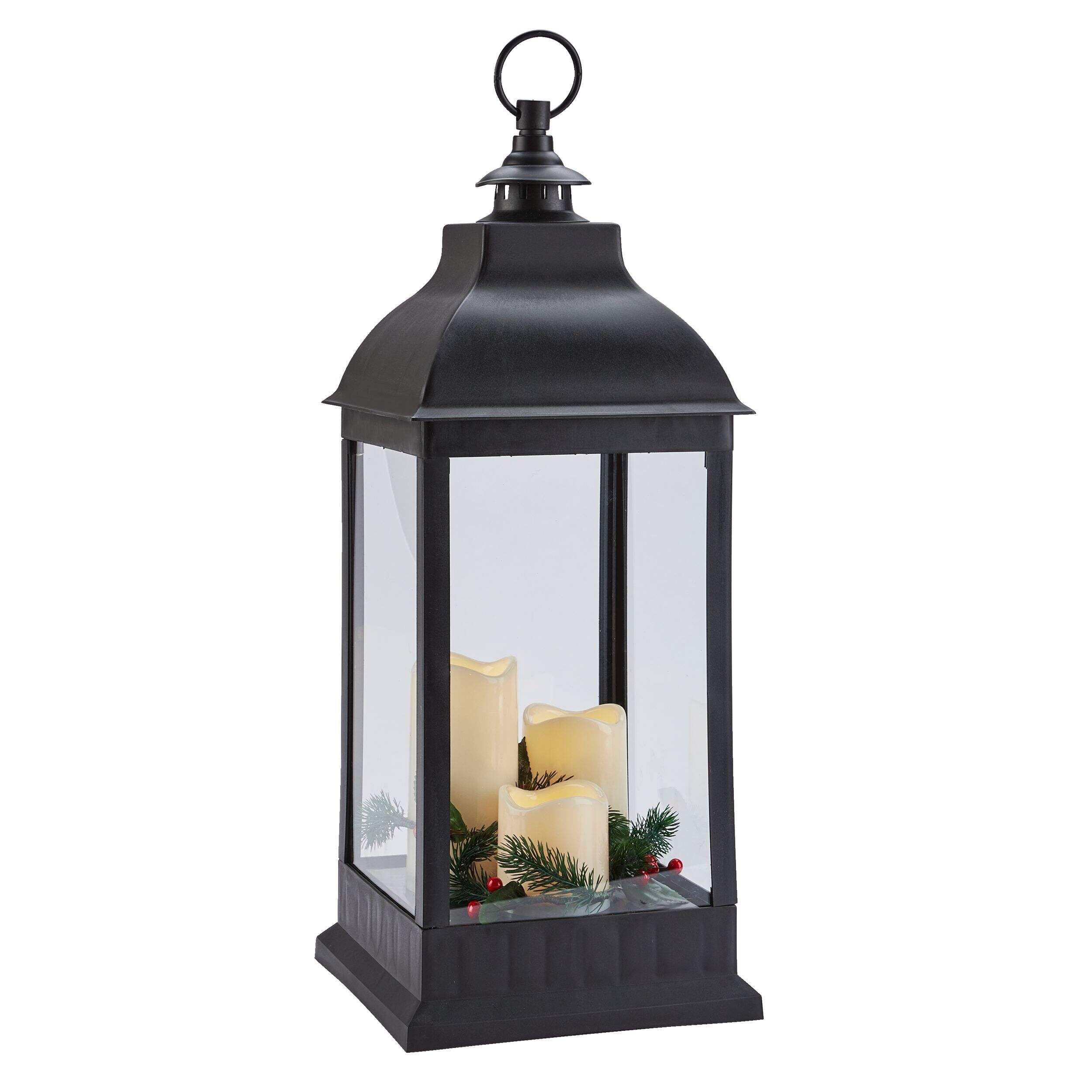 CANVAS LED Christmas Decoration Lantern, with Faux Candle, Black, 24-in | Canadian Tire