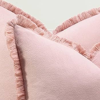 ZWJD Farmhouse Pillow Covers 20x20 Set of 2 Dust Pink Throw Pillow Covers with Fringe Chic Cotton... | Amazon (US)