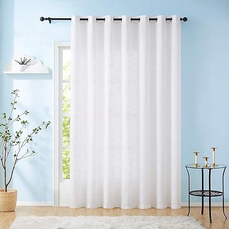 Linen Sheer White Curtains Sliding Door Curtain 108inches Long Patio Glass Door Curtain Panel 100... | Amazon (US)