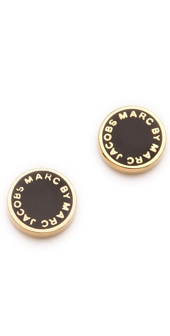 Marc By Marc Jacobs Logo Disc Stud Earrings - Black (Oro) | Shopbop