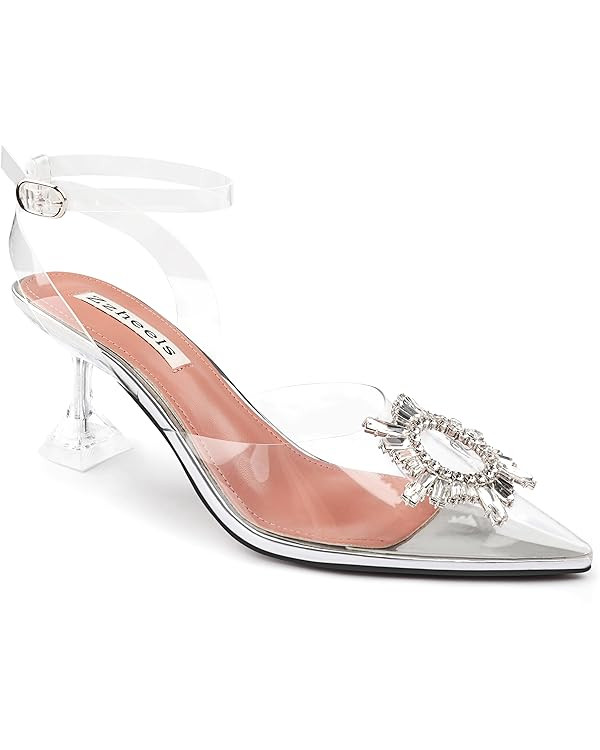 Zzheels Women's High Heel Crystal Slingback Pumps Pointed Toe Strappy Sandals for Party Dating | Amazon (US)