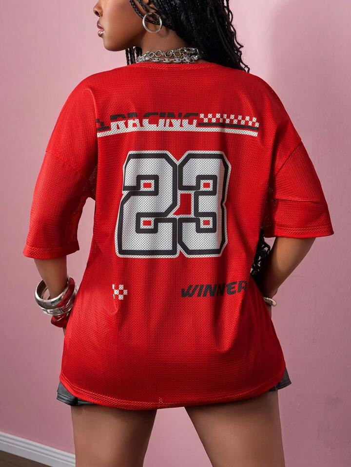 Slaydiva 2025 New Summer Casual Street Ballet Sports Style Lace Decoration Deep V Neck Large Mesh... | SHEIN