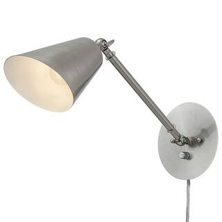 C Cattleya 1- Light Brushed Nickel Dimmable 2-in-1 Hardwired and Plug-in Swing Arm Wall Lamp with... | The Home Depot