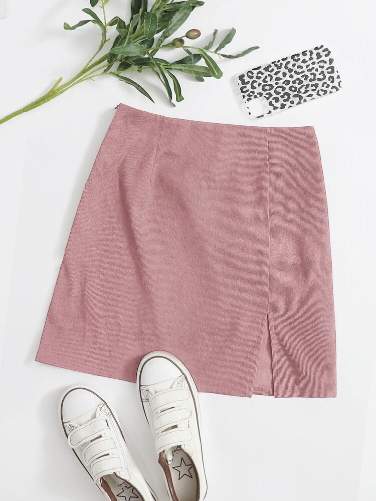SHEIN Split Hem Corduroy Mini Skirt | SHEIN