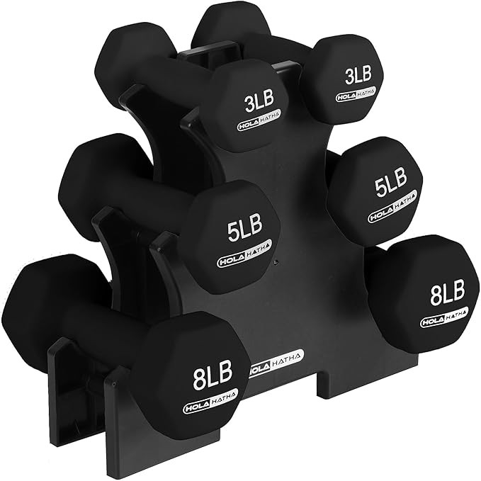 HolaHatha Neoprene Dumbbell Weights Set w/Rack, Home Gym Equipment - Portable Weighted Exercise D... | Amazon (US)