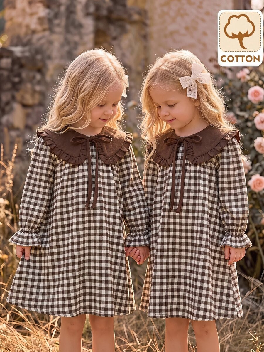NEWYoung Girl Plaid Patchwork Peter Pan Collar Dress | SHEIN