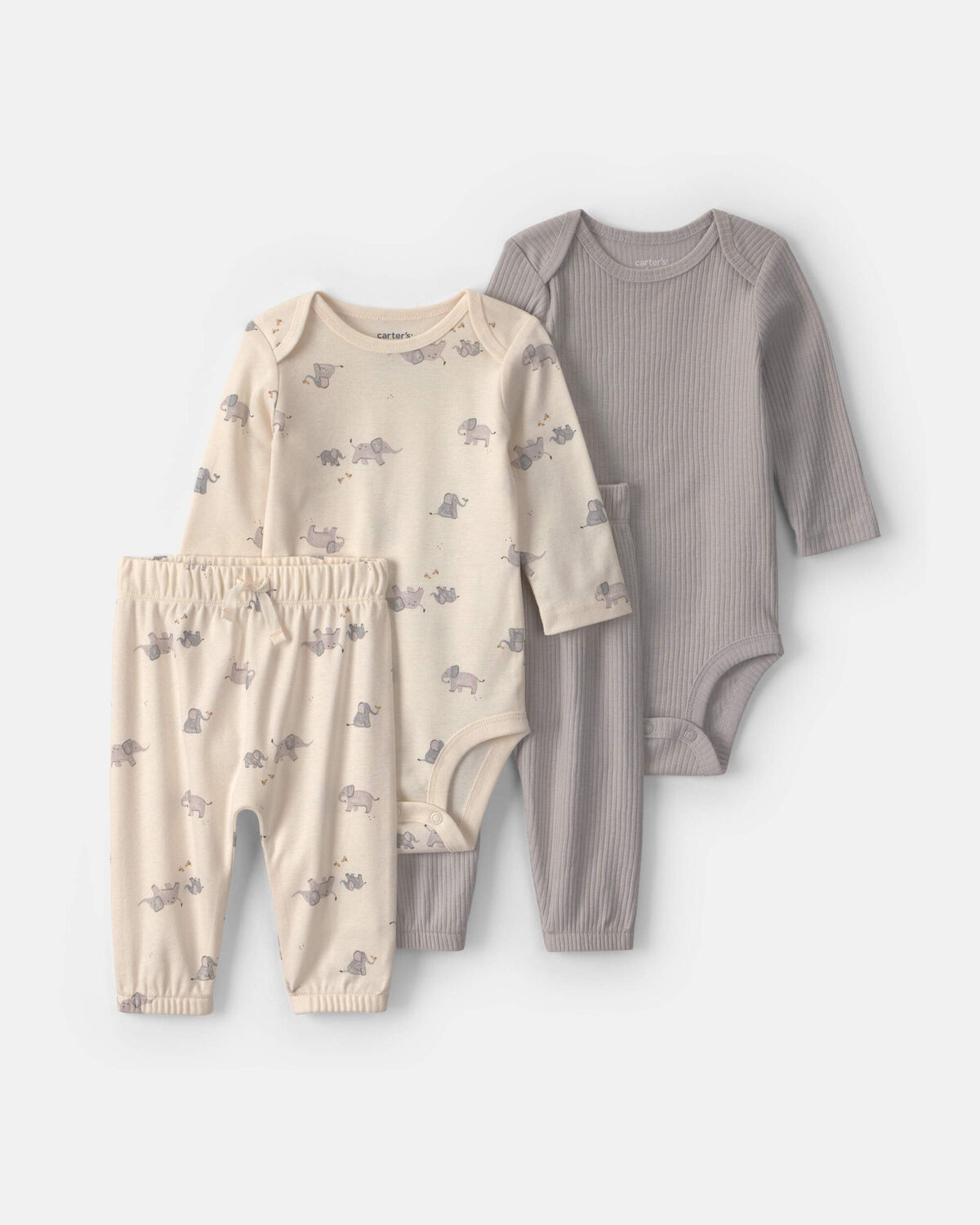 Baby 4-Piece Elephant Long-Sleeve Bodysuit & Pant Set - Grey | Carter's Inc