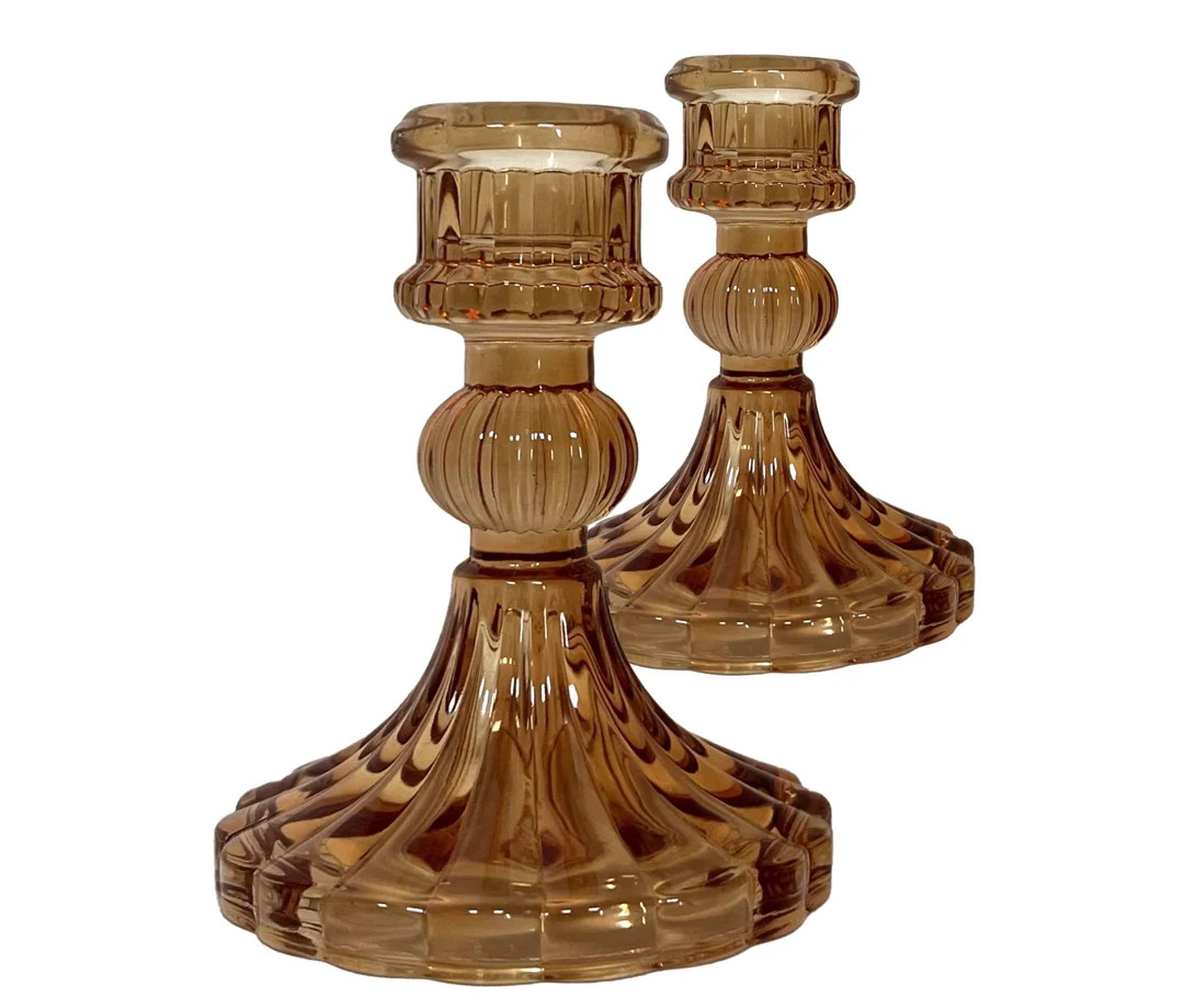 Tall Candle Holder 10.2cm Set of 2 Amber - Etsy | Etsy (US)
