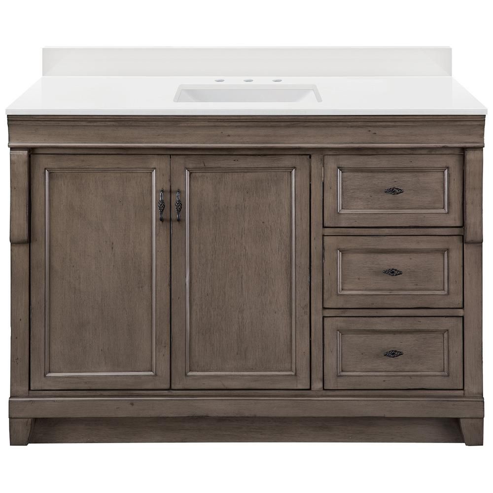 Home Decorators Collection Naples 49 in x 22 in D Vanity in Distressed Grey with Engineered Stone... | The Home Depot