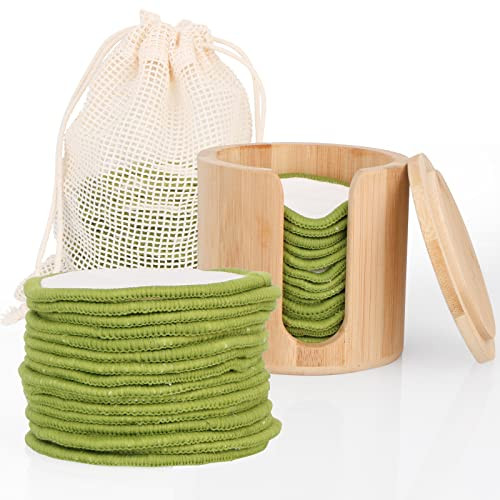UNIMEIX 16 Pack Reusable Makeup Remover Pads Bamboo Reusable Cotton Rounds Organic Cotton Pads for Face Facial Cleansing Wipes with Washable Laundry Bag and Bamboo Holder | Amazon (US)