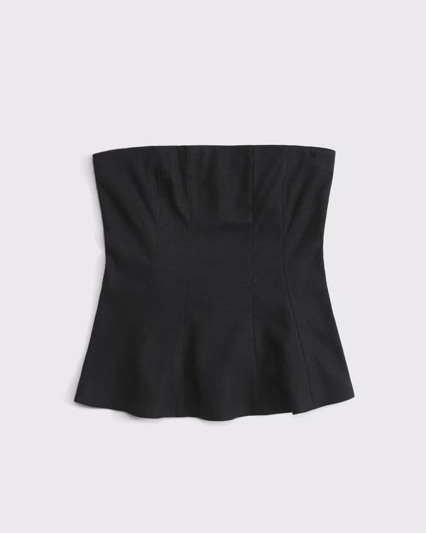 Women's Linen-Blend Strapless Peplum Top | Women's Tops | Abercrombie.com | Abercrombie & Fitch (US)
