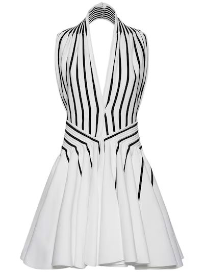 Bottega Veneta - Striped viscose blend knit mini dress - White/Black | Luisaviaroma | Luisaviaroma