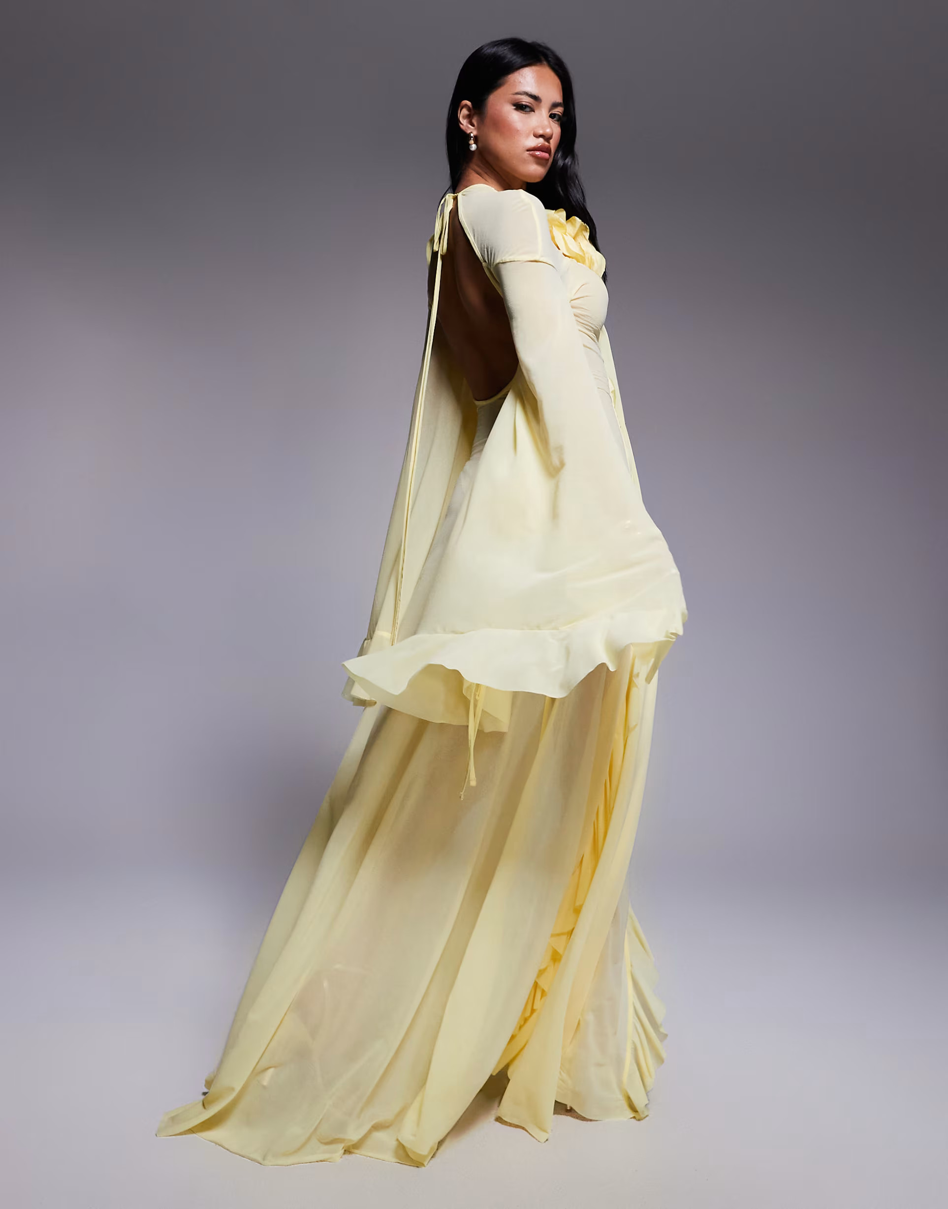 ASOS DESIGN corsage extreme ruffle maxi dress in butter yellow | ASOS (Global)