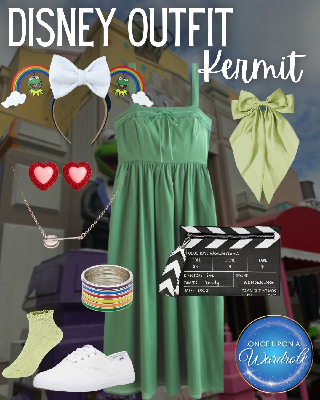 This Kermit-inspired outfit is such a fun, easy way to bring a little personality into your park day 💚🐸 The flowy green dress is lightweight and perfect for staying comfortable in the heat, while still looking put together for photos around Hollywood Studios or any Disney park.

I love how the accessories keep it playful without going over the top—the subtle nods to Kermit make it feel themed, but it’s still something you could wear outside the parks too. Paired with classic white sneakers and a crossbody bag, it’s practical for a full day of walking while still feeling styled.

Perfect for Disneybound outfits, Hollywood Studios outfit ideas, Pixar Day at Sea, or casual Disney park looks. Shop this look for a comfortable, character-inspired outfit that’s easy to rewear long after your trip.

#LTKTravel