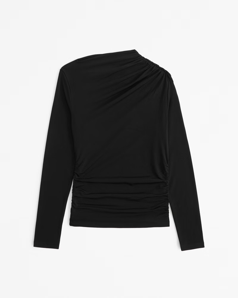 Women's Long-Sleeve Draped Mockneck Top | Women's Tops | Abercrombie.com | Abercrombie & Fitch (US)