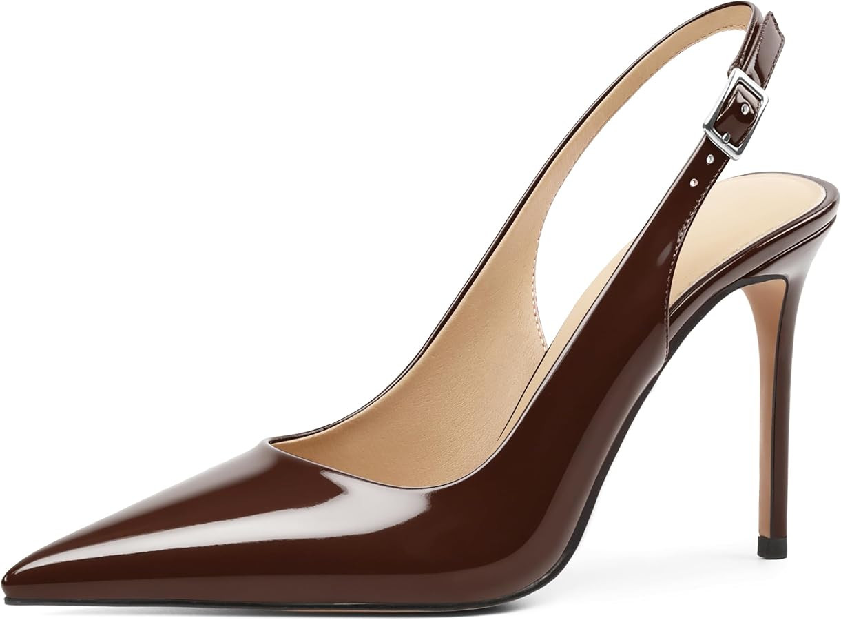 Mettesally Women's High Heels Slingback Closed Toe Leather Dressy Size 5-13 | Amazon (US)