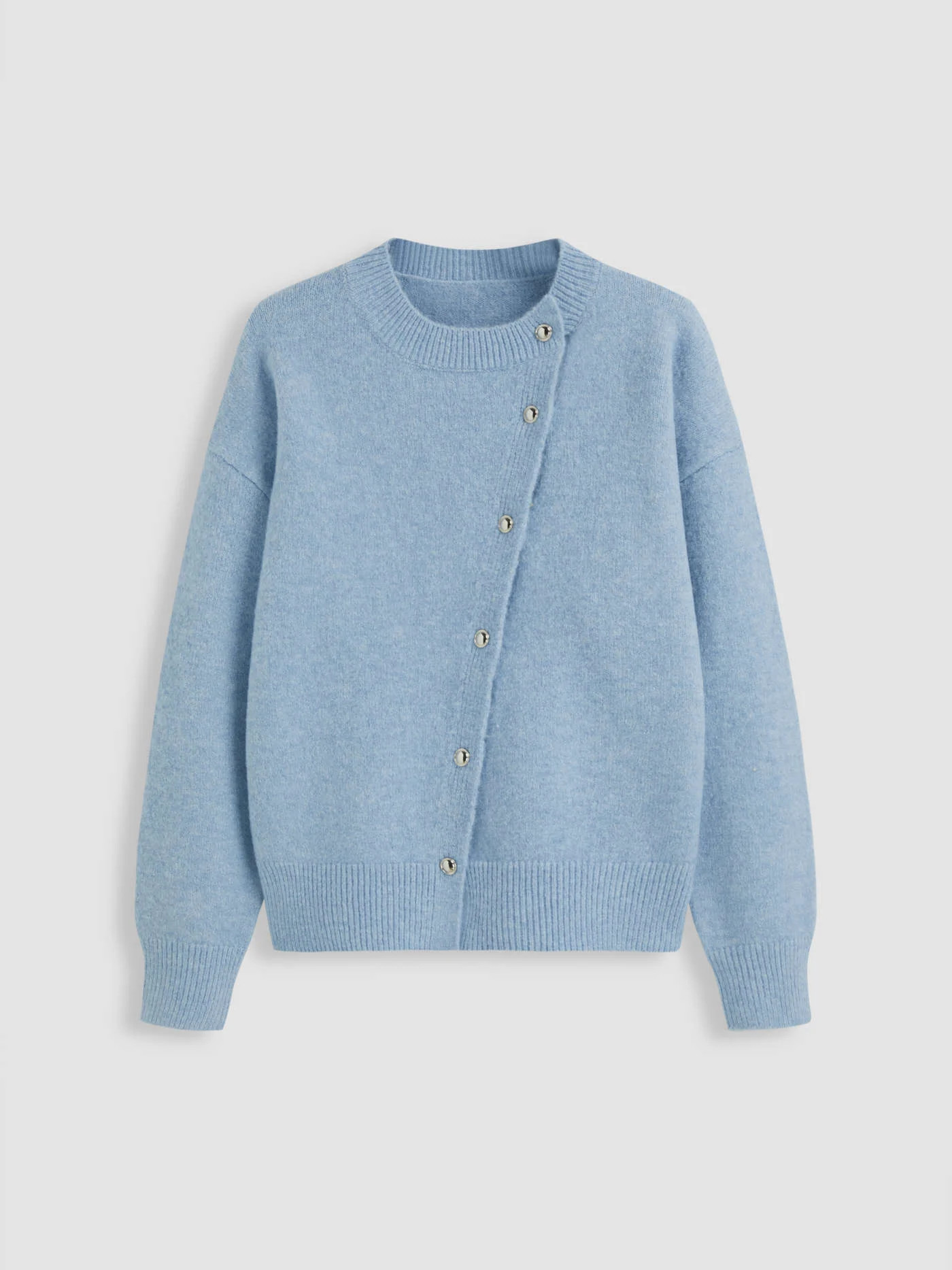 Knit Wool-blend Asymmetrical Button Up Oversized Long Sleeve Sweater | Cider