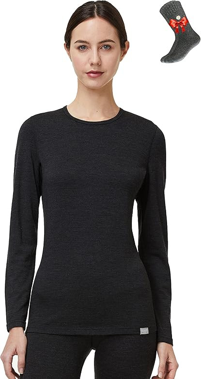 Eizniz Naturwool Women’s 100% Merino Wool Base Layer Tops Thermal Tee Long Sleeve Crew T Shirt | Amazon (US)