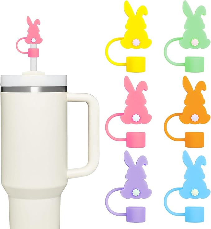 Whaline 6 Pcs Easter Straw Cover Cap Reusable Silicone Straws Topper Pastel Rabbit Bunny 0.4 Inch... | Amazon (US)