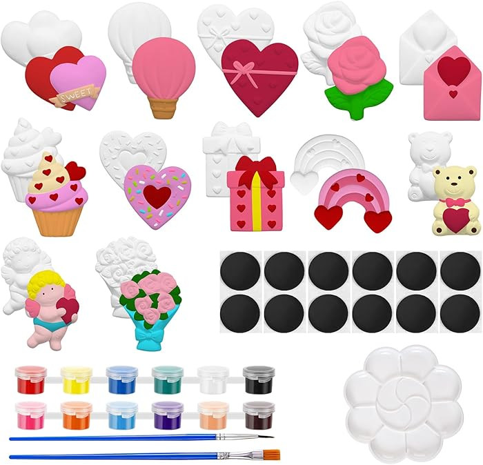 Sinmoe 12 Sets Valentine's Day Painting Kit for Kids School Unpainted DIY Ceramic Figurines Paint... | Amazon (US)