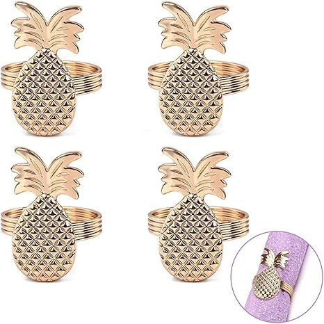 KISSTAKER Napkin Rings, Pack of 4 Pineapple Napkin Buckle Holder for Wedding, Dinner, Hotel Table... | Amazon (US)