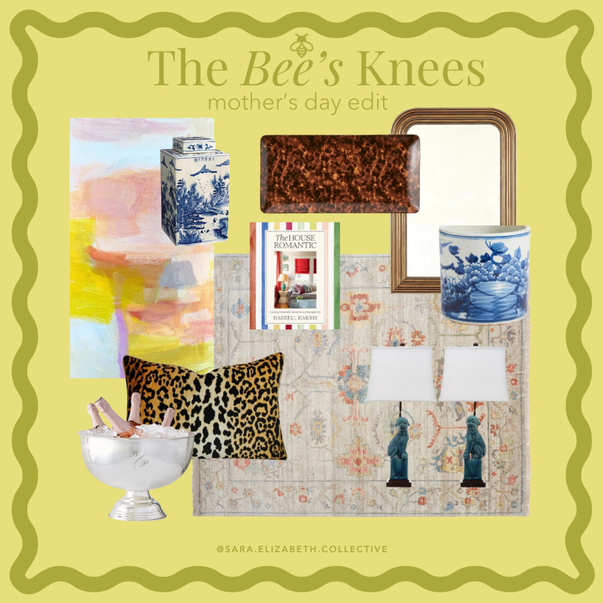 Abstract original Art 
Tortoise tray 
Louise Mirror 
Oushak rug 
Chinoiserie planter 
Foo dog lamp 
Coffee table book 
Leopard lumbar pillow 

#LTKhome