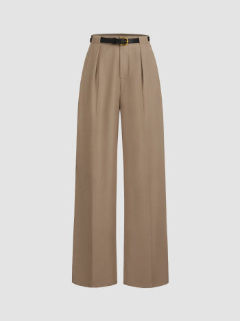 Woven Belted Mid Rise Straight Leg Trouser For Daily Casual Coffee Shop Work | Cider