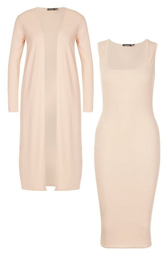 Ribbed Midi Dress and Duster Set | Boohoo.com (US & CA)