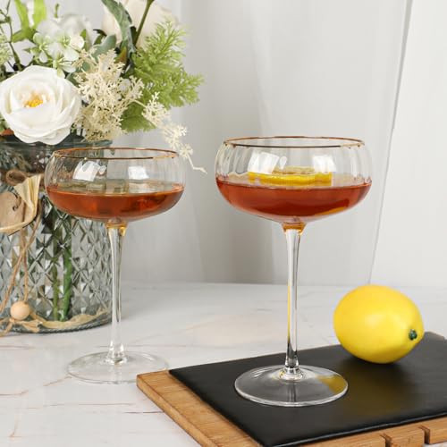 ysnn Vintage Crystal Coupe Martini Glasses Set of 4 Handblown Premium Gold Rim Cocktail Glass Barware Drinking Goblet for Bar Cosmopolitan Manhattan Daiquiri Champagne Party 9fl oz | Amazon (US)