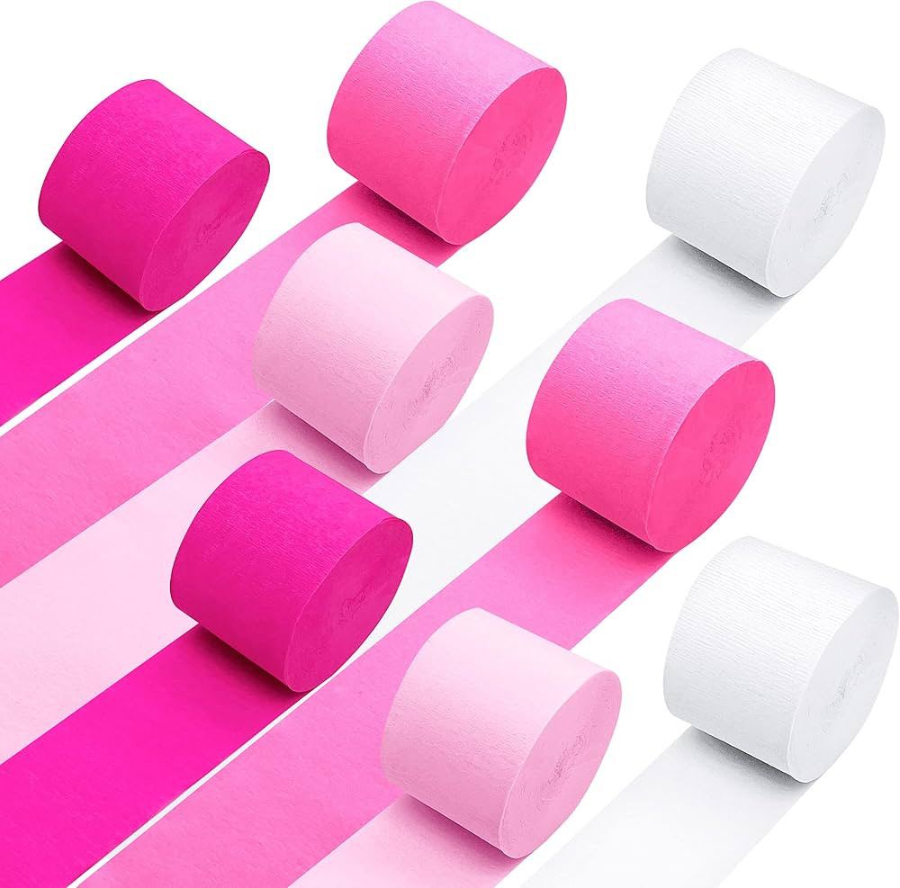 YSSAI Pink Party Decorations Pink Crepe Paper Streamers 8 Rolls 656 ft Tassels Streamer Garland H... | Amazon (US)