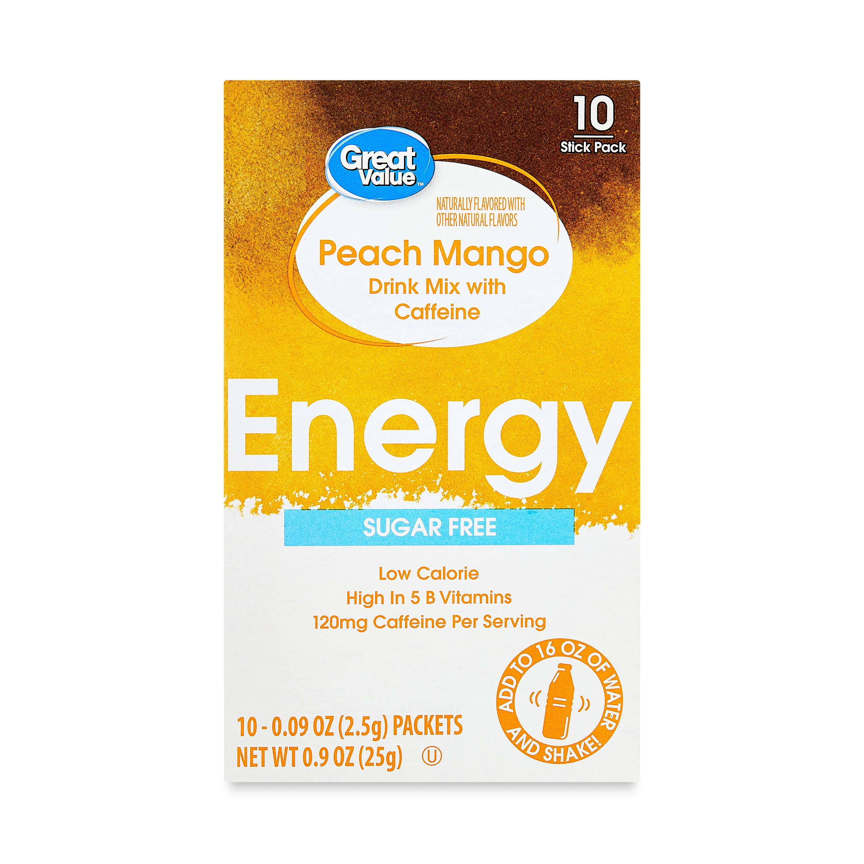 Great Value Energy Peach Mango Drink Mix Packets, Caffeinated, Sugar-Free, 10 Count | Walmart (US)