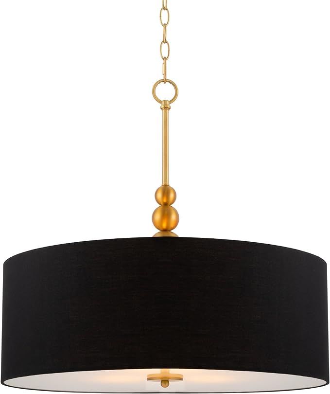 Kira Home Adelade 22" Modern 3-Light Drum Pendant Chandelier, Black Fabric Shade, Tempered Glass ... | Amazon (US)