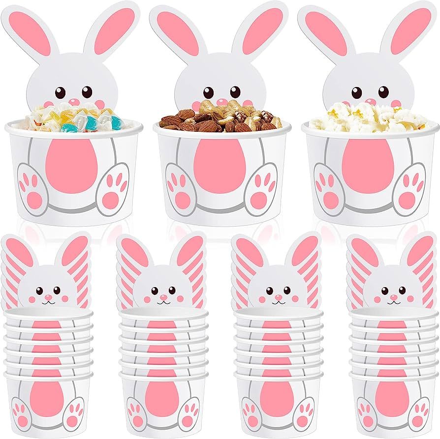 24 Pack Easter Bunny Snack Cups 8 oz Easter Party Paper Treat Bowls Disposable Bunny Dessert Cups... | Amazon (US)