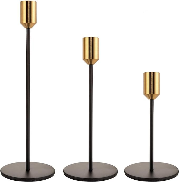 Q/A Taper Candle Holders - Black & Gold Candlestick Holders, Decorative Candle Sticks Set of 3, f... | Amazon (US)