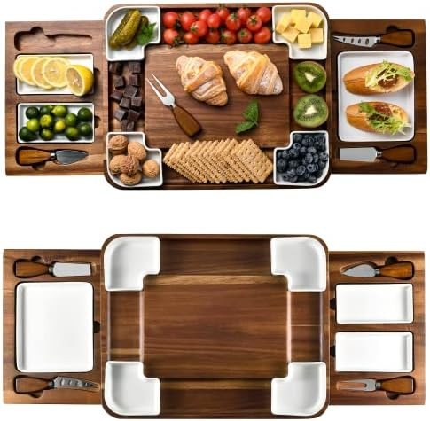 Shanik Upgraded Acacia Cheese Board Set, Square Shaped Charcuterie Set, Cheese Platter, Handcraft... | Amazon (US)