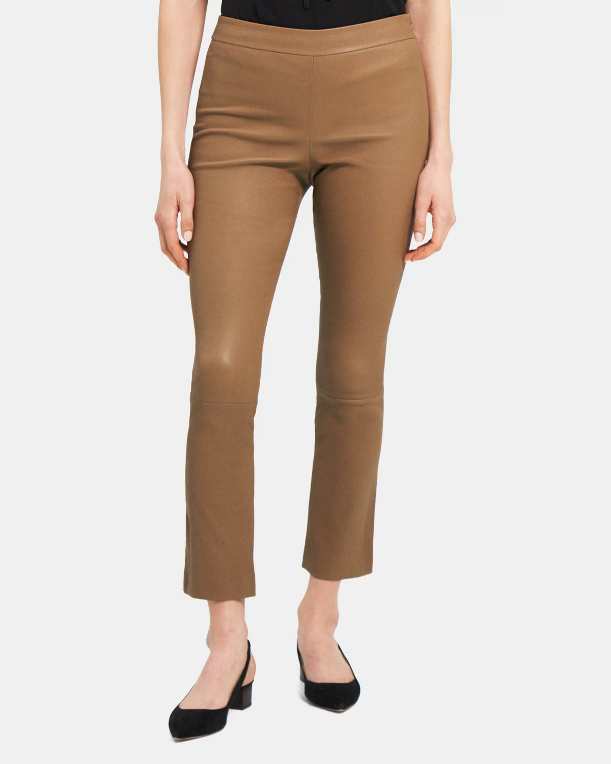 Brown Leather Slim Kick Pant | Theory Outlet | Theory Outlet