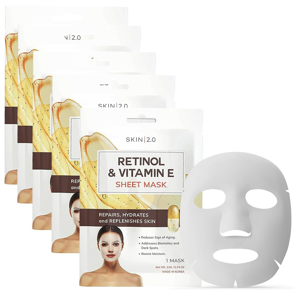 Retinol & Vitamin E Sheet Mask - Anti-Aging, Acne Scar & Hyperpigmentation - Hydrating, Dermatolo... | Amazon (US)