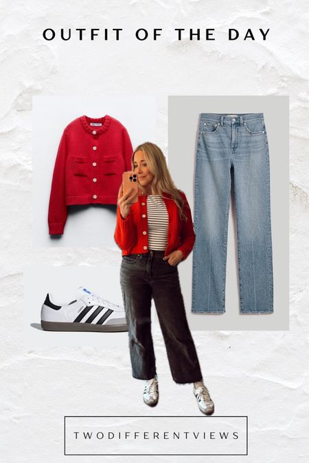 Outfit of the day 
Workwear
Sneaker
Adidas
Samba
Jeans
Red
Cardigan 

#LTKworkwear #LTKfindsunder100 

#LTKWorkwear #LTKFindsUnder100
