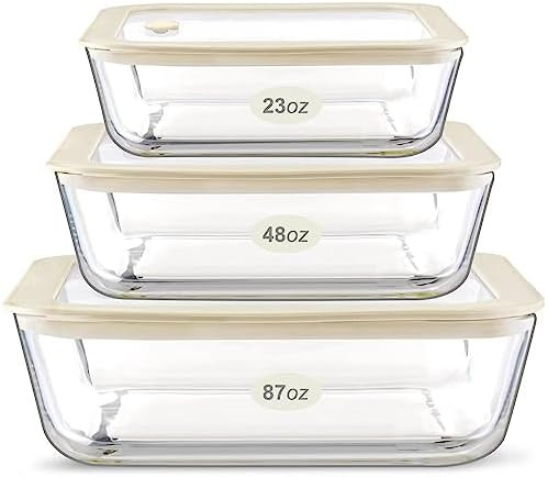 Urban Green Glass Food Container Set with Silicone Glass Lid, 3 Pack, Airtight, LeakProof, 100% P... | Amazon (US)