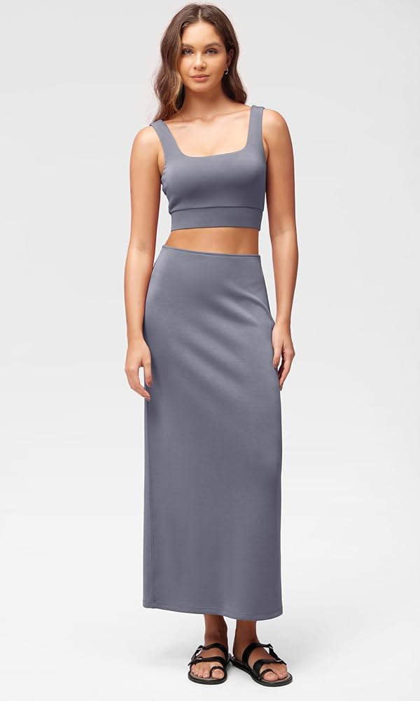 ODODOS Modal Soft Maxi Skirt for Women, Back Slit High Waist Casual Long Pencil Skirts | Amazon (US)