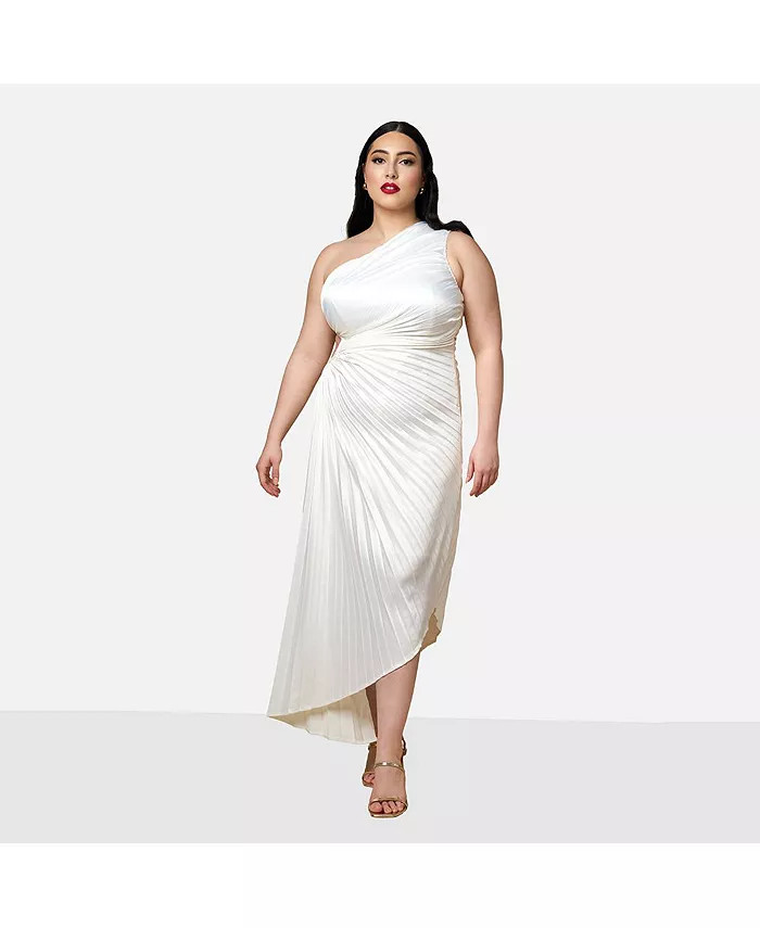 Rebdolls Plus Size Calla Lily Satin Pleated Midi Shift Dress - Macy's | Macy's